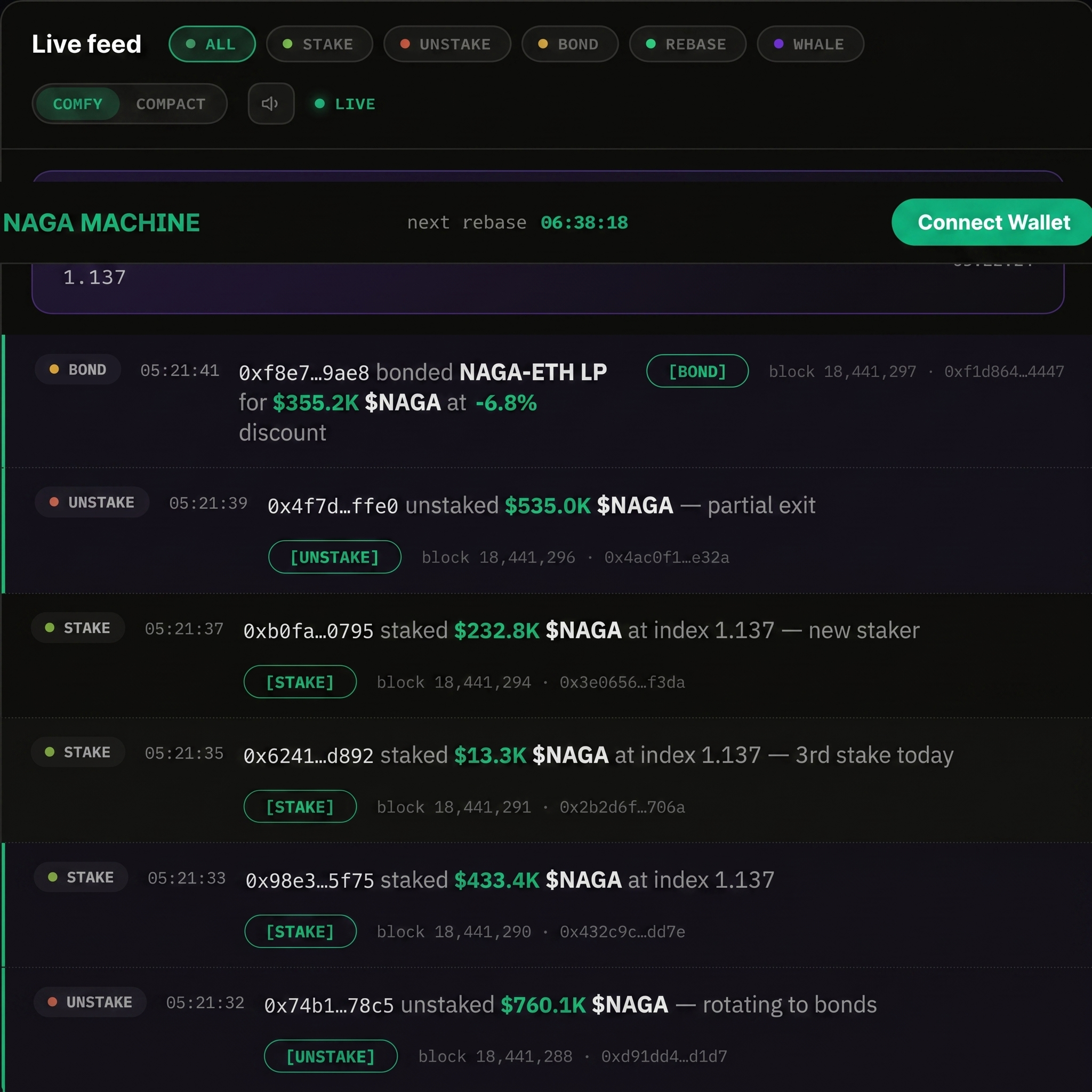 NAGA chat: a natural-language question answered with on-chain receipts